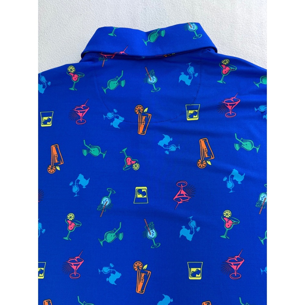 Birdie & Bound Mens Blue Cocktail Print Golf Polo Shirt Size S P CH - Picture 15 of 16